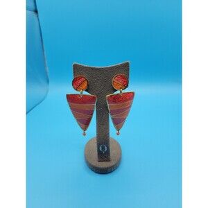 Modern Pierced Light and Dark orange Aztec Dangle Triangle Earrings